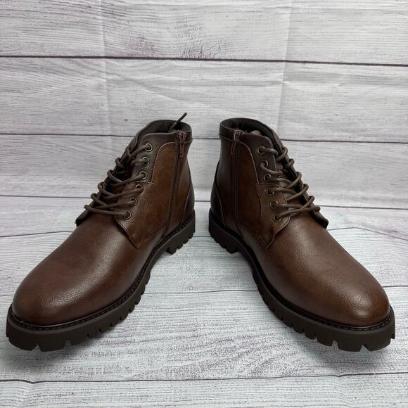 Nick Graham Barkely Brown Faux Leather Lace Up Round Toe Chukka Boots Size 8 - Picture 7 of 12